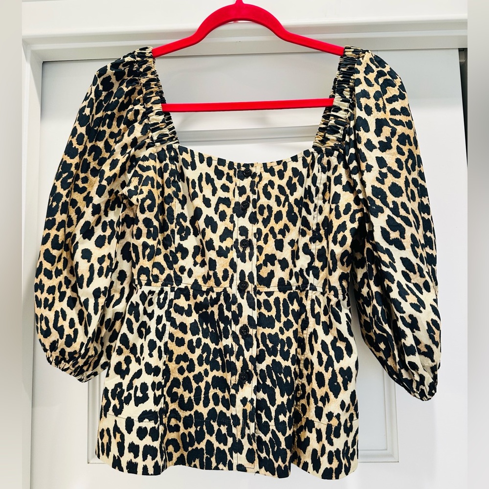 Ganni leopard peplum blouse